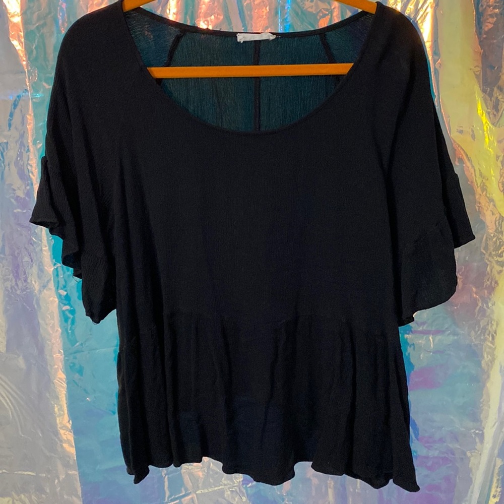 Chic Soul Black Flowy Boho Top, Ruffle Sleeves, XL